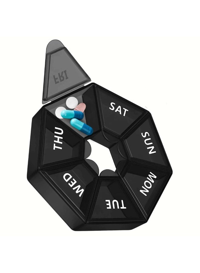 منظم حبوب أسبوعي بسبعة أقسام للفيتامينات والمكملات الغذائية اليومية، تصميم صغير الحجم مناسب للسفر، سهل الحمل والتنظيم أثناء التنقل - Image 1